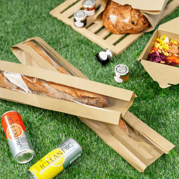 Baguette Windowed Bread Bag, 4.3″ x 23.6″ x 2.6″ (Kraft)