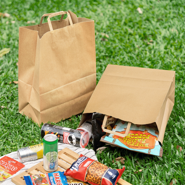 Paper Barrel Sack Bag with Flat Handle, 1/6 (Kraft)