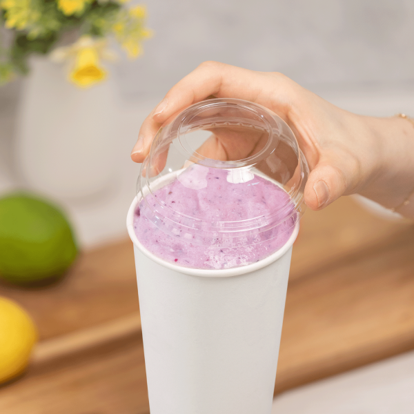 90mm PET Cup Dome Lid for 12-22 oz Paper Cold Cup (Wide Opening)